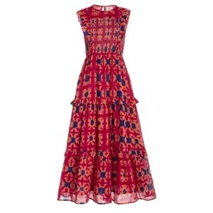 SOLD New Banjanan Smocked Iris Midi Dress Shibori Tie Dye XS Cotton Voile